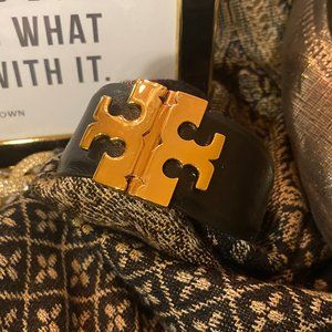 Tory Burch Leather Gold Logo Bracelet